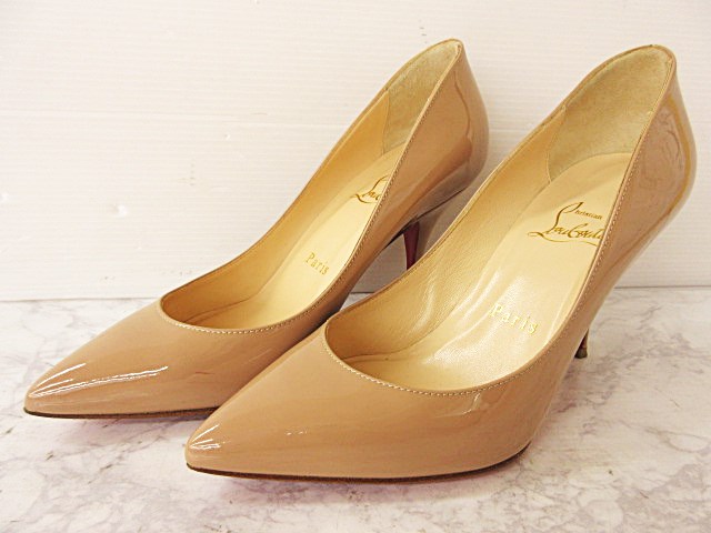 クリスチャンルブタン Christian louboutin パンプス ピンヒール エナメル ポインテッドトゥ ベージュ 35 渋OC430 【中古】
